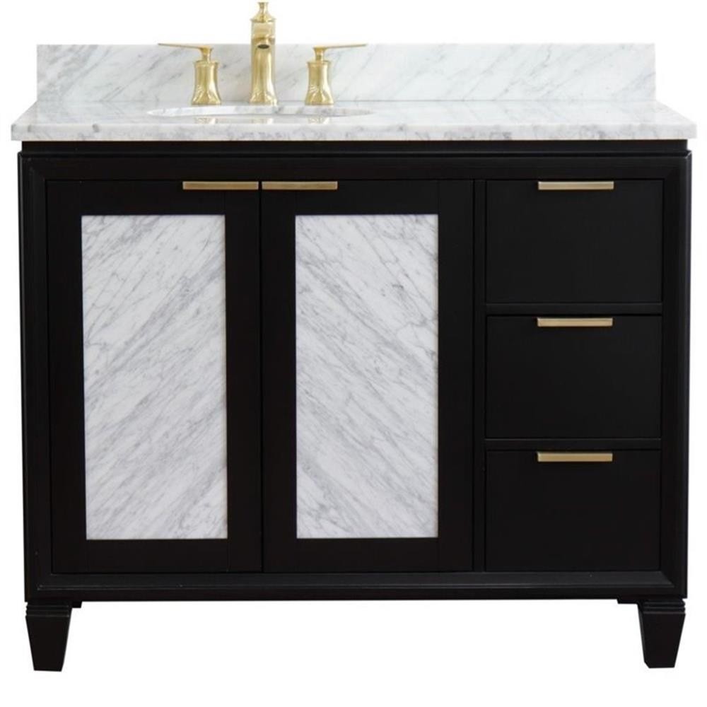 Pemberly Row 43″ Solid Wood Vanity with Left Oval Sink in Blue/White Carrara