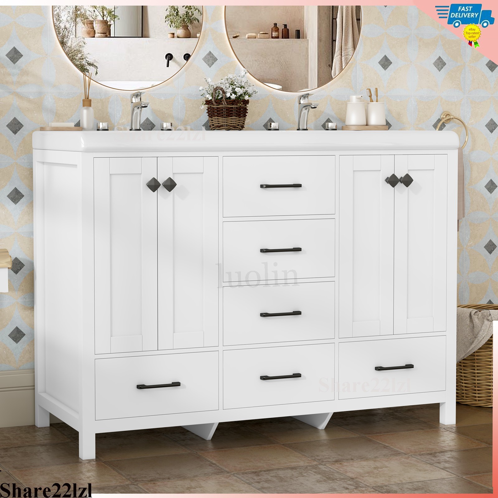 47inch Bathroom Vanity with Sink Ceramic Freestanding Cabinet with Storage Space