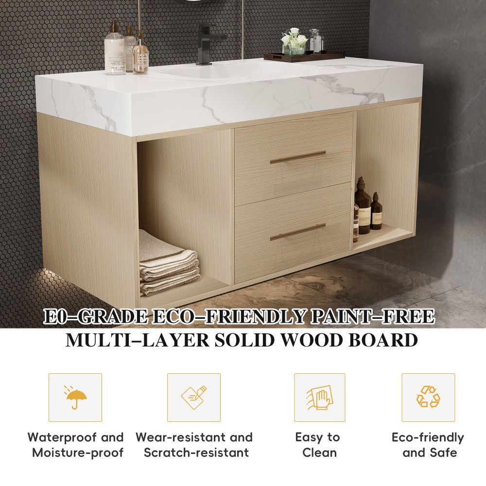 39.4 ” Floating Bathroom Vanity with Ceramic sink, Modern Wall Mounted Vanity