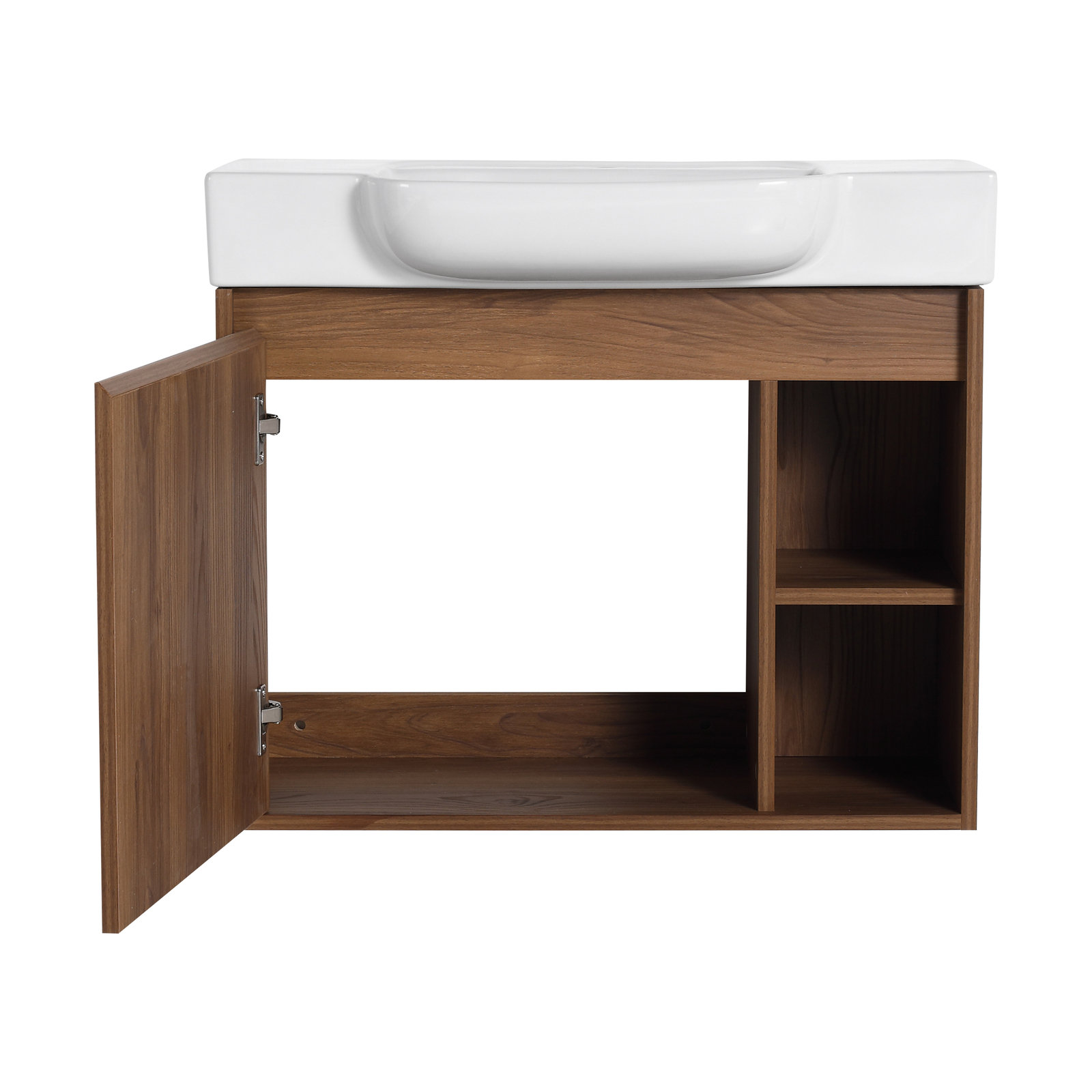 28” Plywood Wall-Mounted Bathroom Vanity Cabinet W/ Ceramic Sink /Shelves Brown