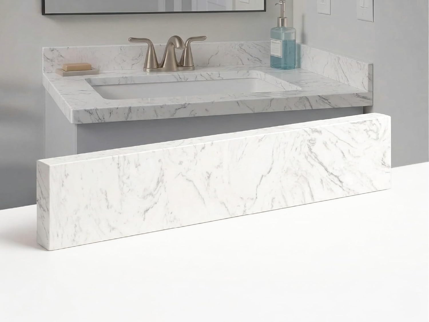 Bathroom Vanity Sink Backsplash/Sidesplash (Super White Engineered Marble, 4″ X