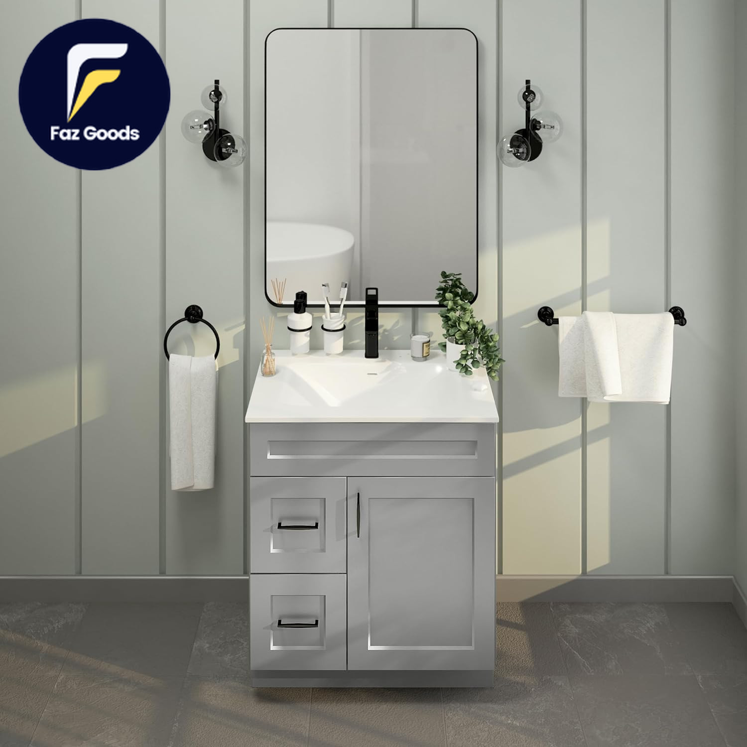 30″ Sink Base Bathroom Vanity with Drawer Light Grey Shaker