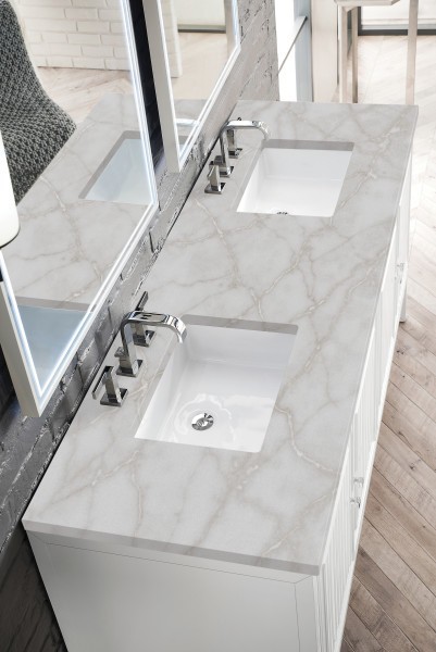 72″ James Martin Athens E645-V72-GW-3VSL Double Vanity Cabinet Silver Top