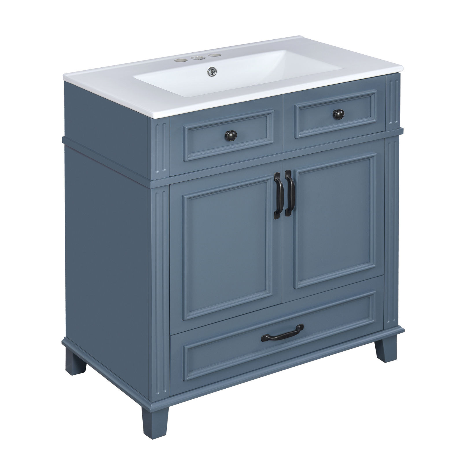 30” Bathroom Vanity with Ceramic Sink,Solid Wood Frame Bathroom Storage Cabinet