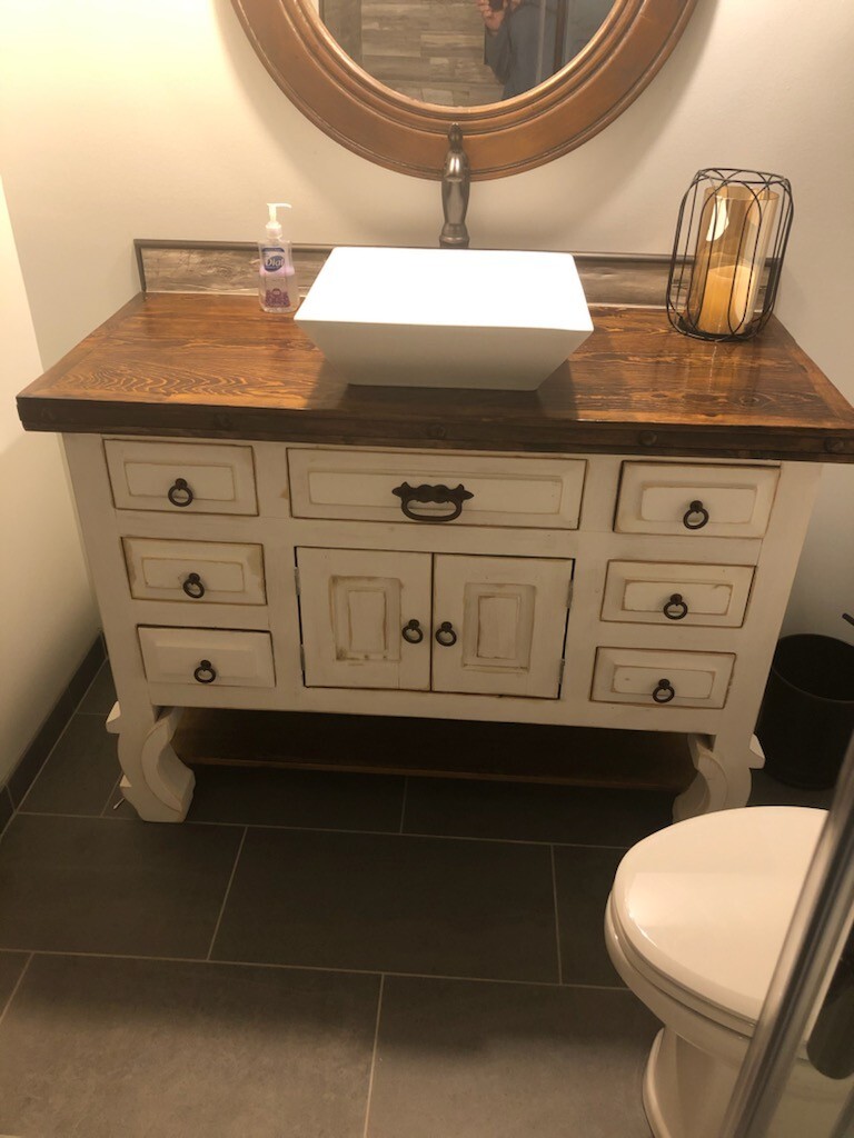 Saint Anthony Rustic Batroom Vanity Furniture With copper sink