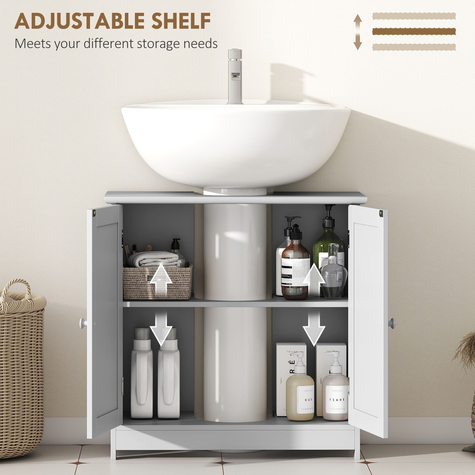 Modern Light Gray Bathroom Cabinet 23.5×11.75×23.5in with Flexible Shelf