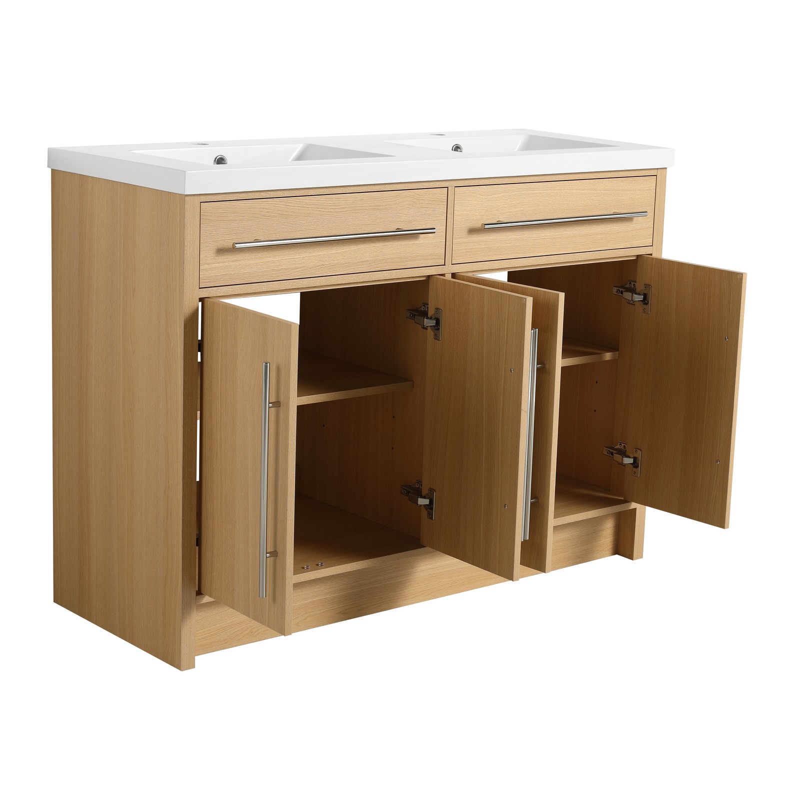 48 inch Plywood Bathroom Vanity Freestanding Double Resin Sink Storage W/2 Doors