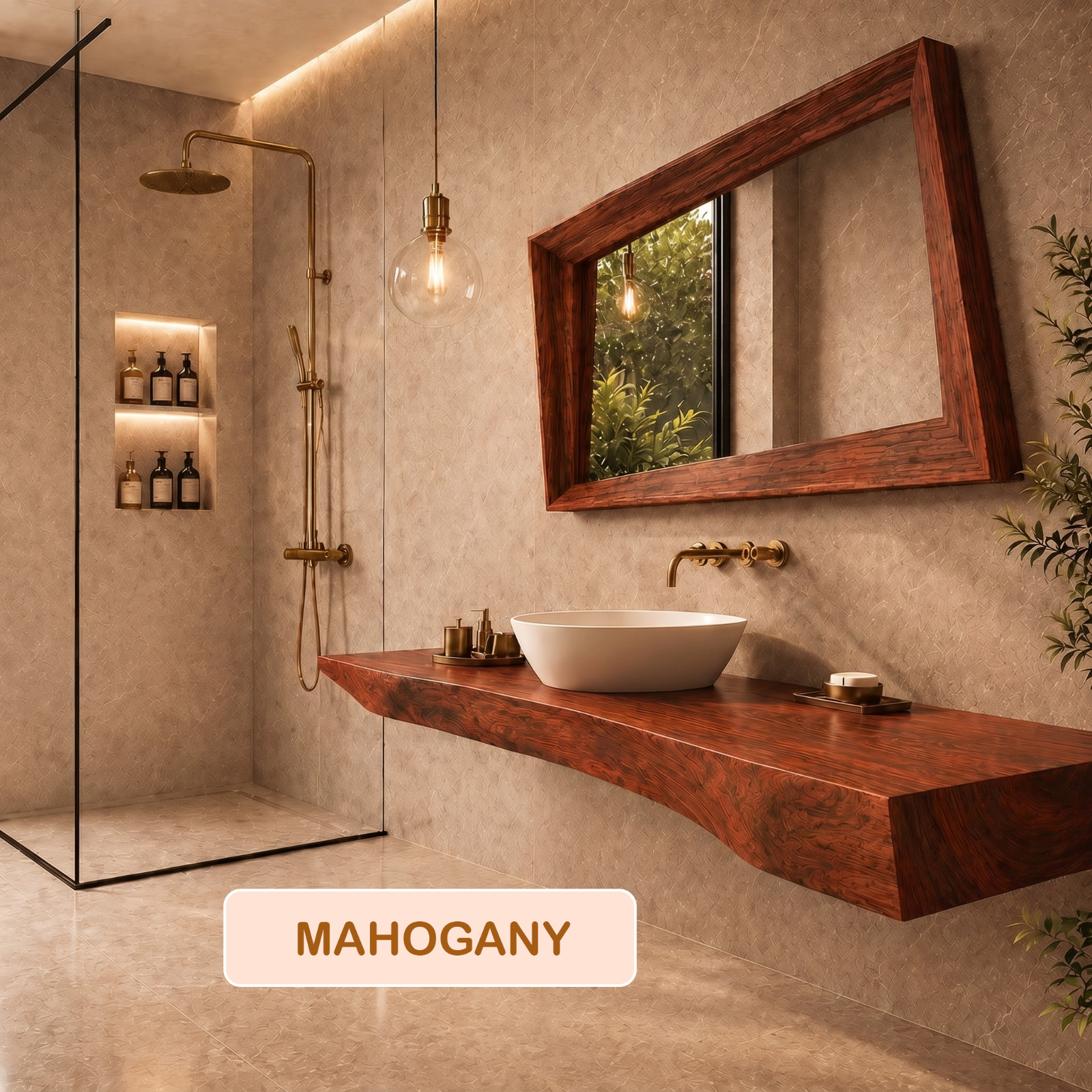 Live Edge Wall-Mounted Bathroom Vanity Countertop Solid Genuine Wood Slab