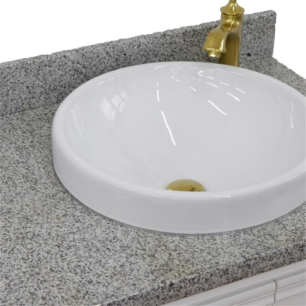 37 in. Single Wooden Vanity White Gray Granite Round Right Door.Right Sink