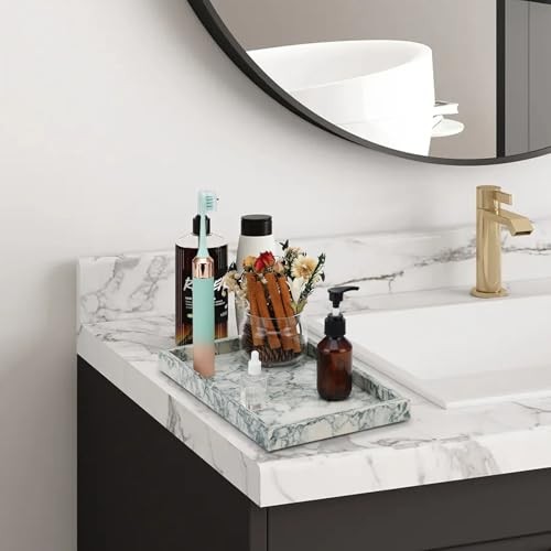 Marble Bathroom Tray,Pure Natural Vanity Tray,Marble Tray for Cyan-green