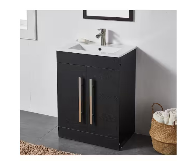 24 in. W x 16 in. D x32 in. H 2 Doors Bathroom Vanity in Black with White Cerami