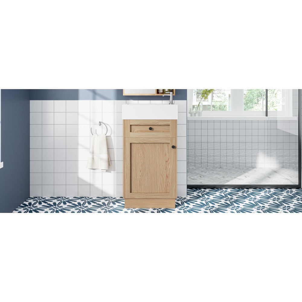 18.5 Inch Rustic Bathroom Vanity MDF Cabinet Reversible Resin Sink Adjustable