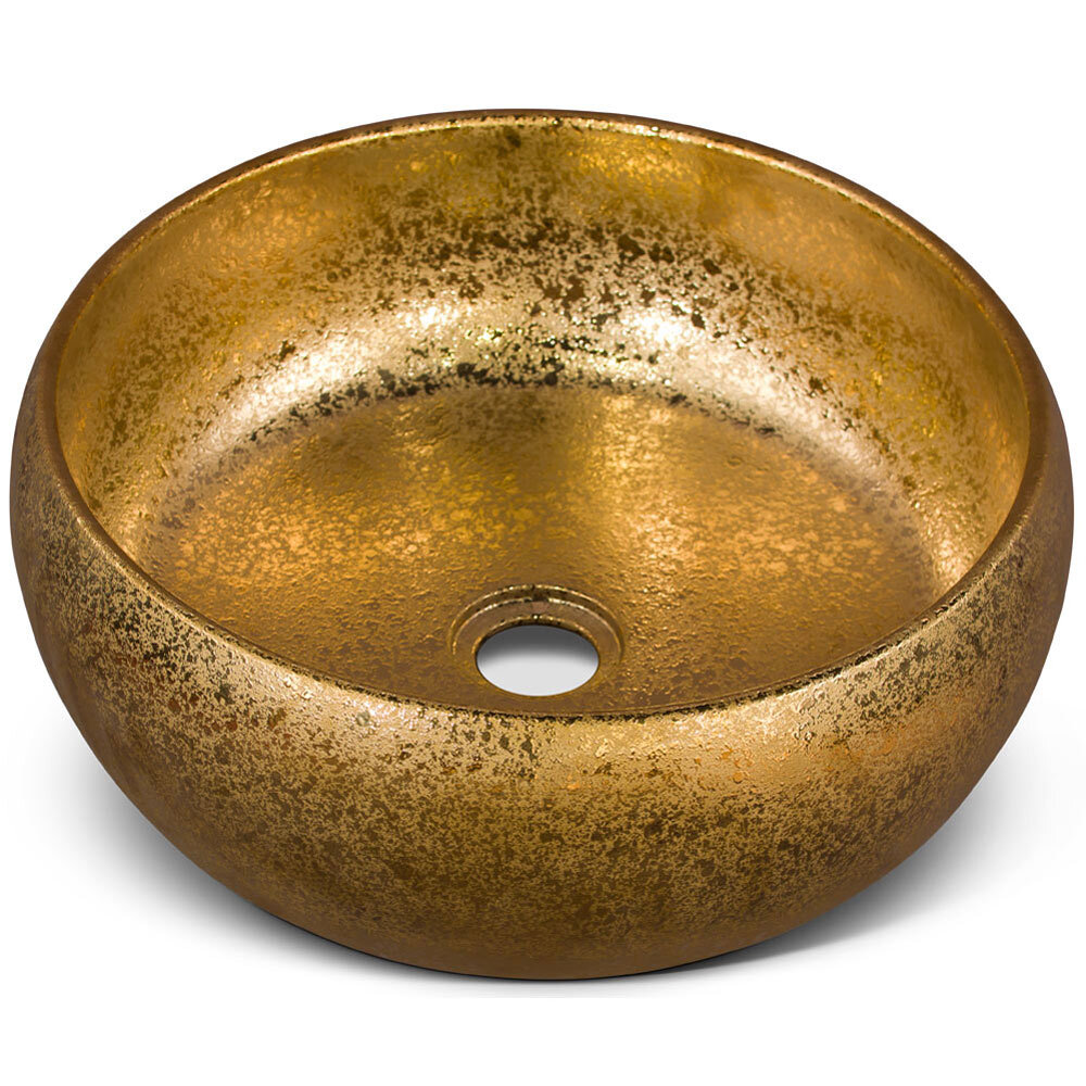 US Seller – 15in Gold Textured Oriental Porcelain Basin