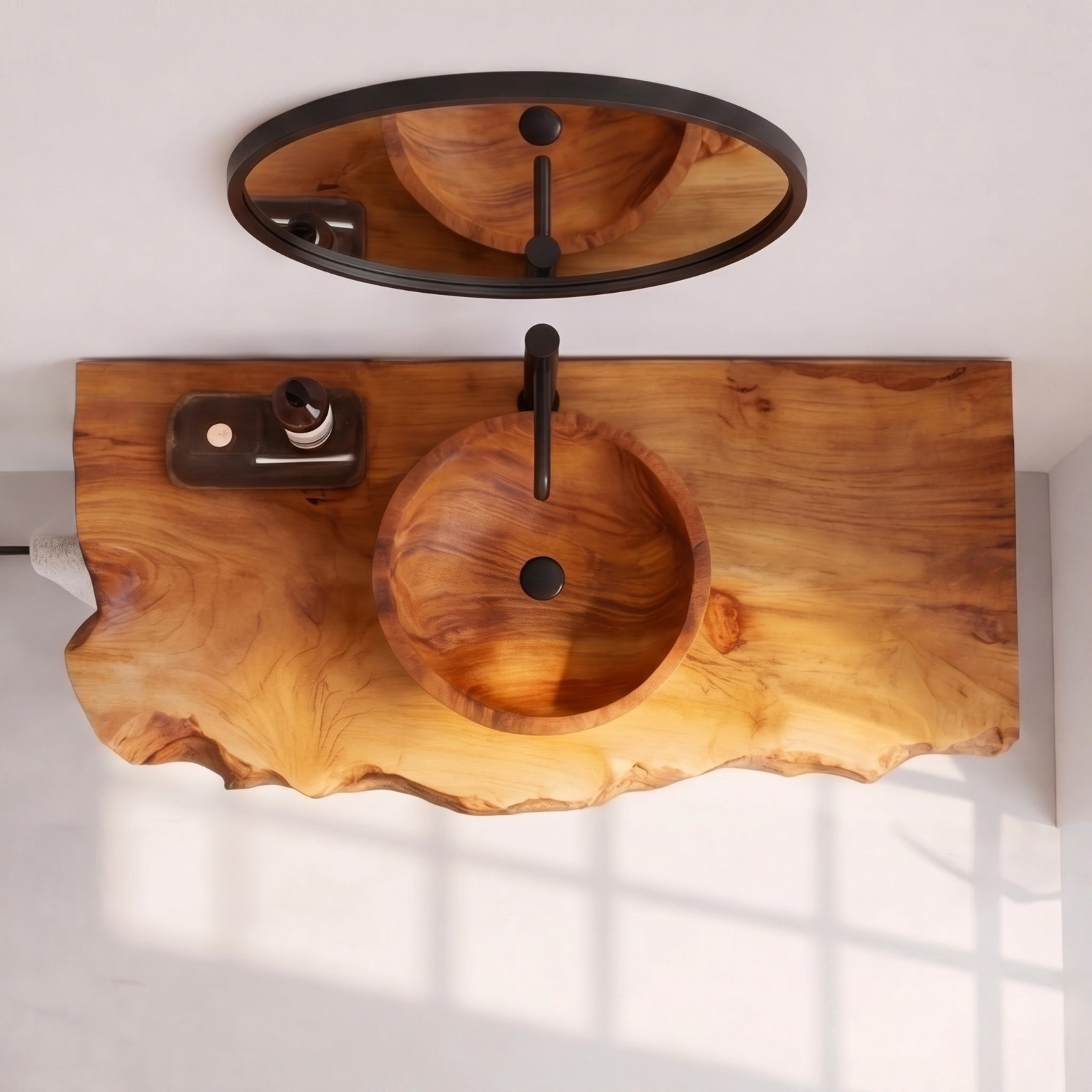Organic Modern Bathroom Vanity – Natural Edge Solid Wood Slab Sink Console