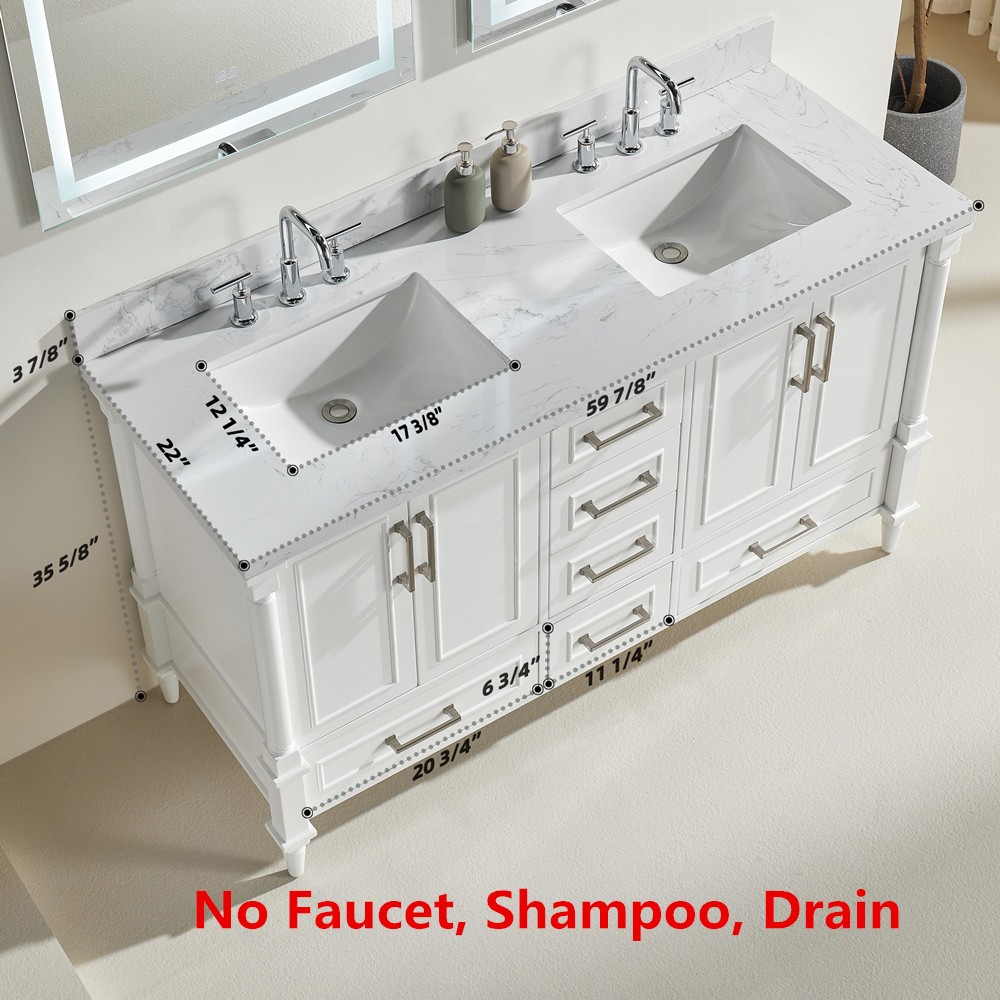 60″ Bathroom Vanity w/Sink,Fully Assembled Freestanding Vanity Cabinet,6 Drawers