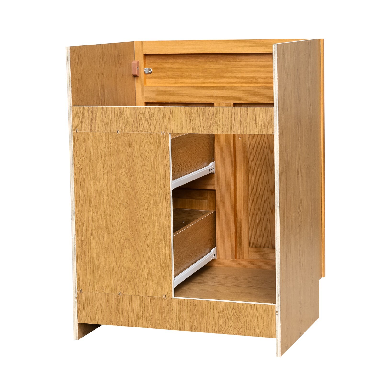 Golden oak raised panel 24″ x 18″ vanity cabinet with drawers
