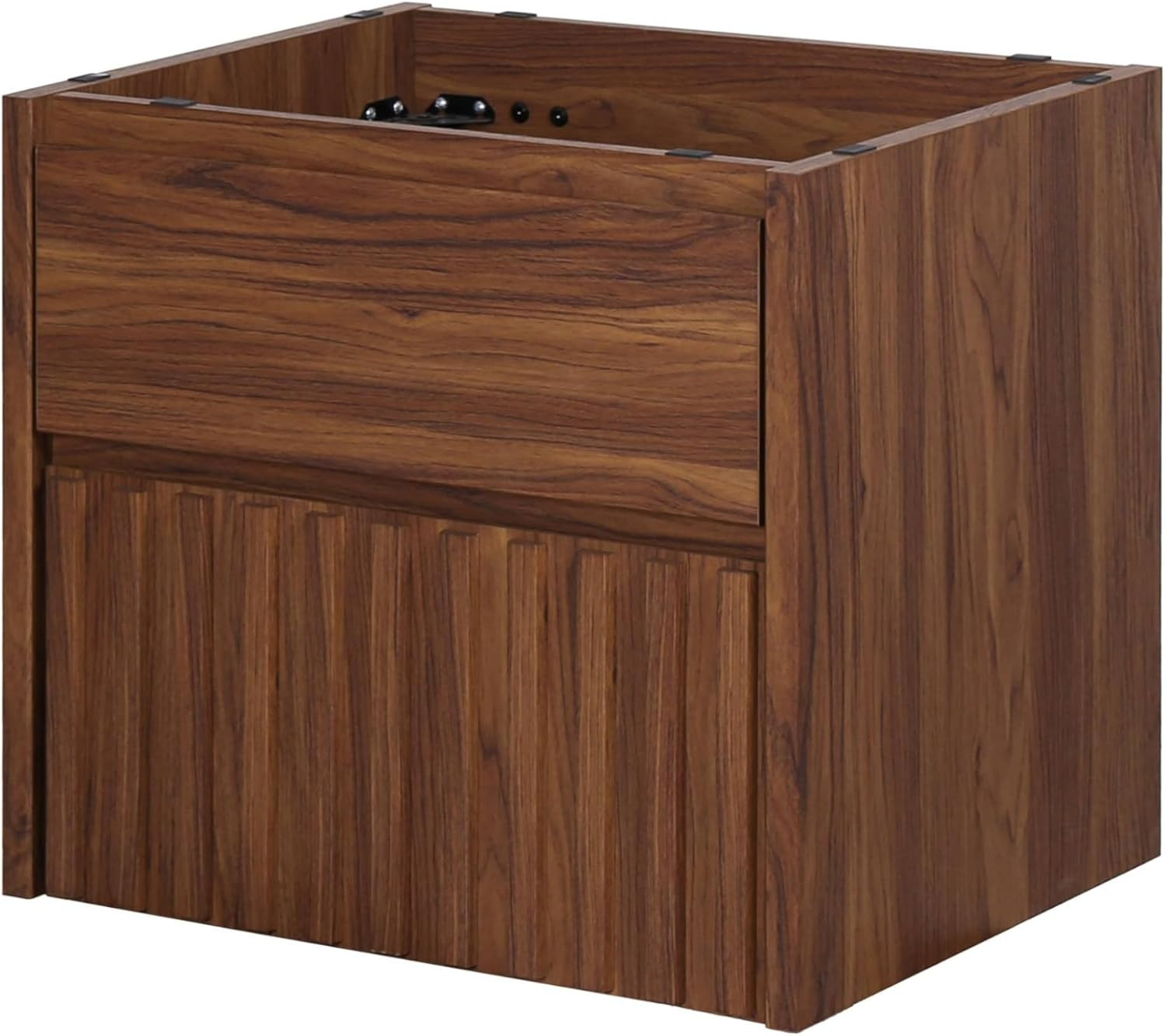 Walnut 24″ Modern Coastal 2-Drawer Wall-Mounted Bathroom Vanity Cabinet