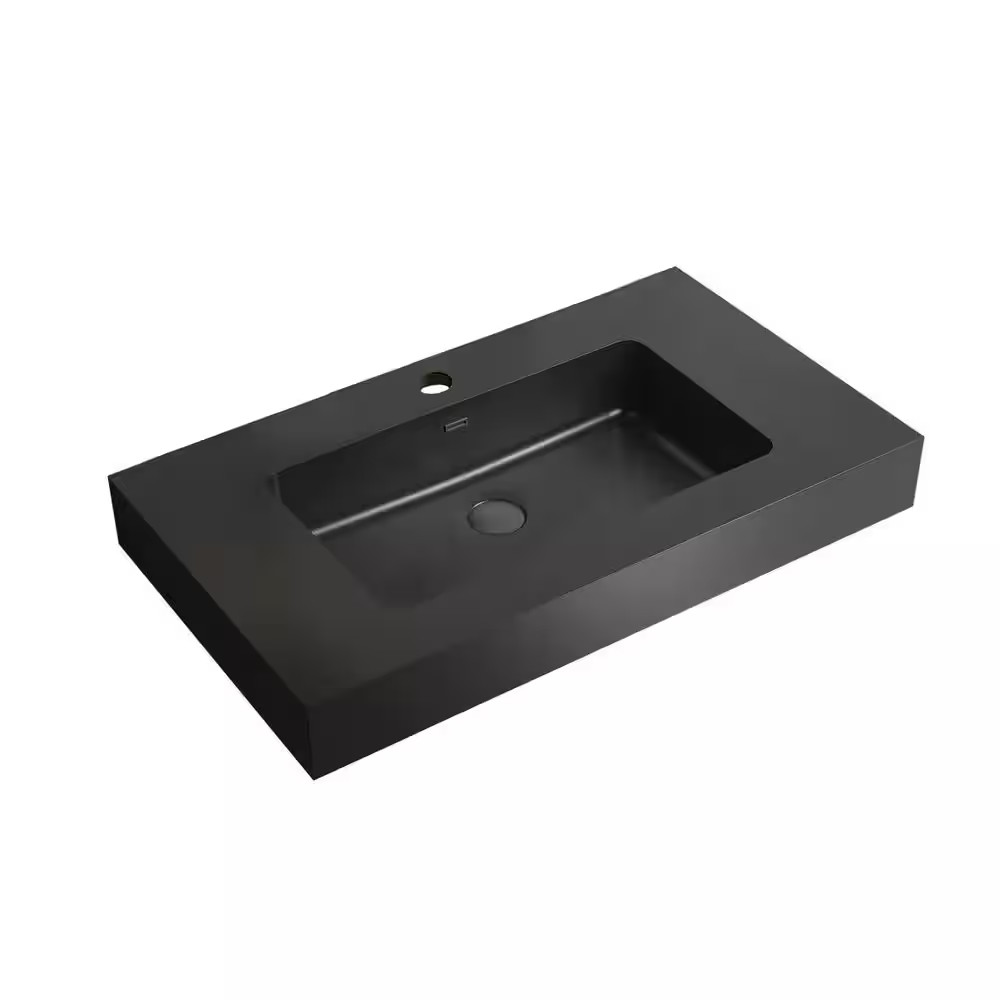 29.9 In. Drop-In Bathroom Sink in Matte Black Quartz Vanity Top