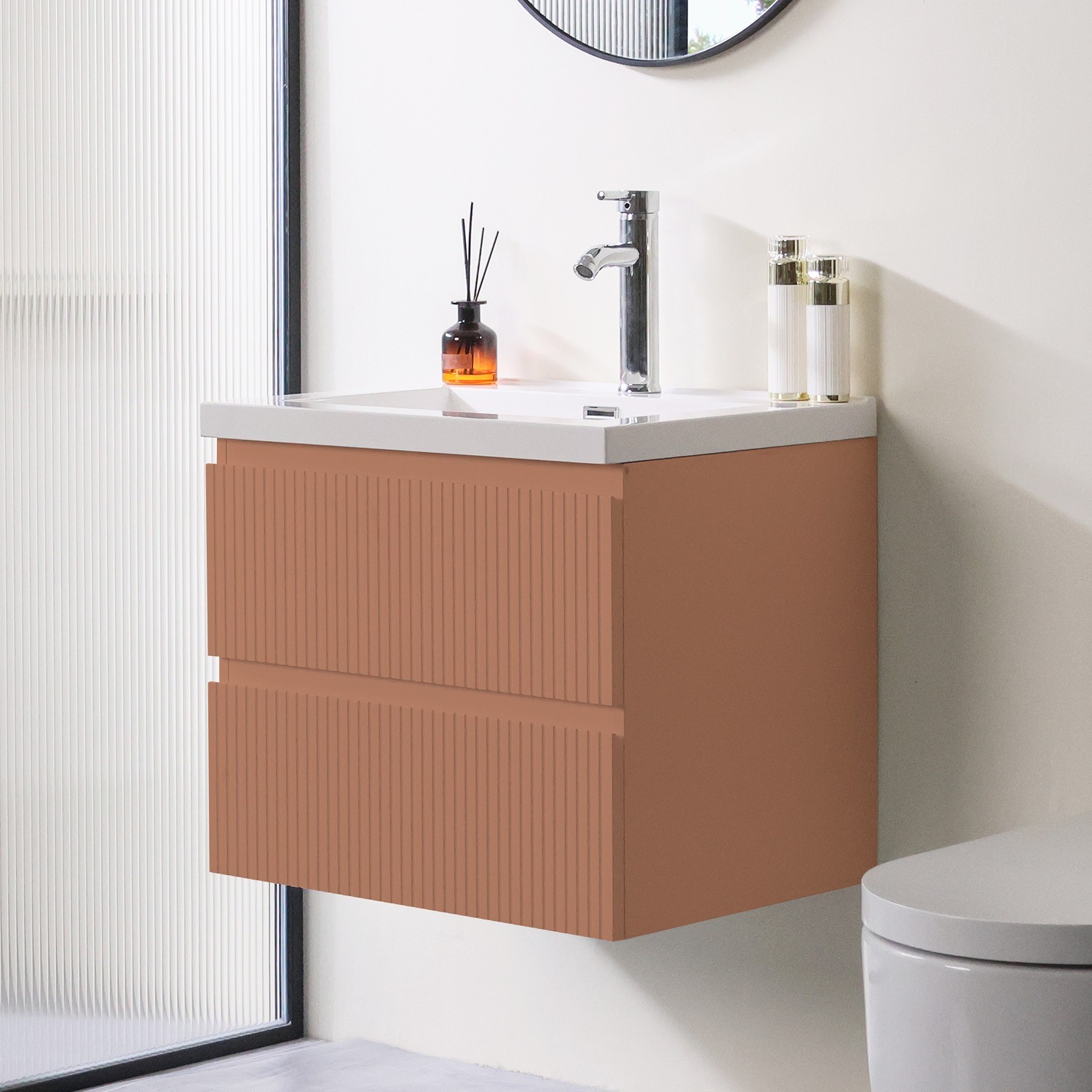 24 in Bathroom Vanity with Resin Sink Wall-mounted Cabinet No Assembly Required