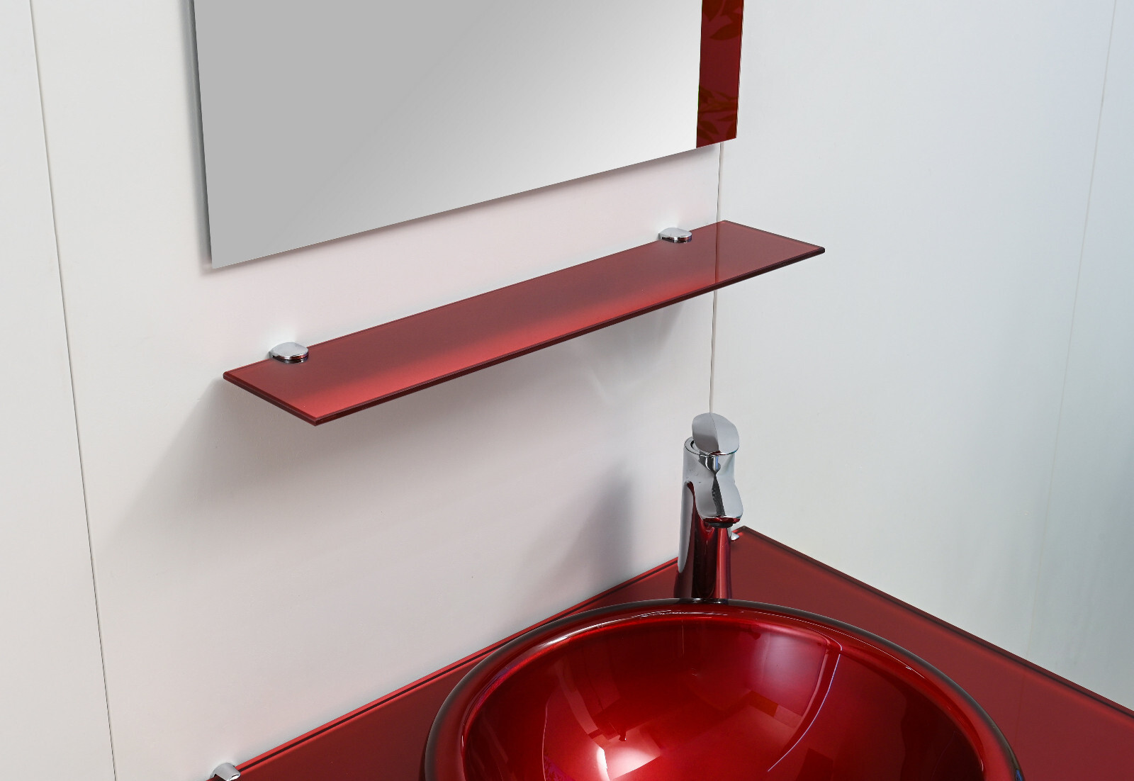 24″ Wide Modern Tempered Glass & Stainless-Steel Set include mirror and shelve