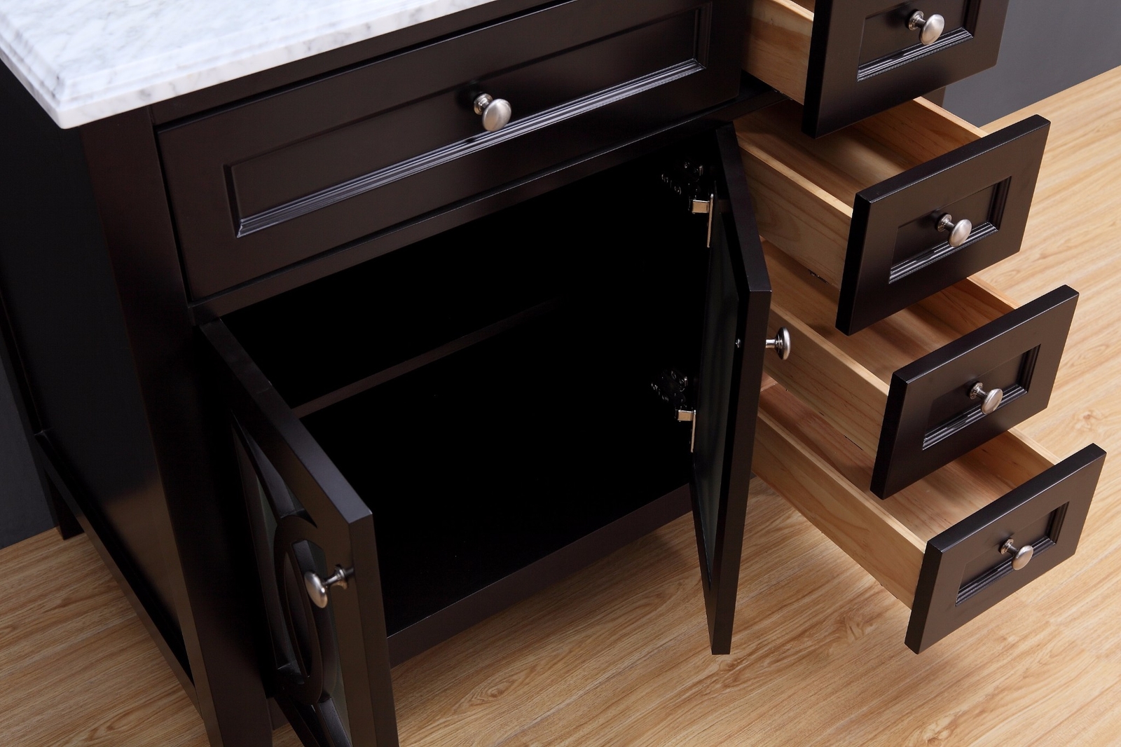 Transitional Bathroom Vanity Set w/ Carrera Marble Top Espresso 36″ Single Sink