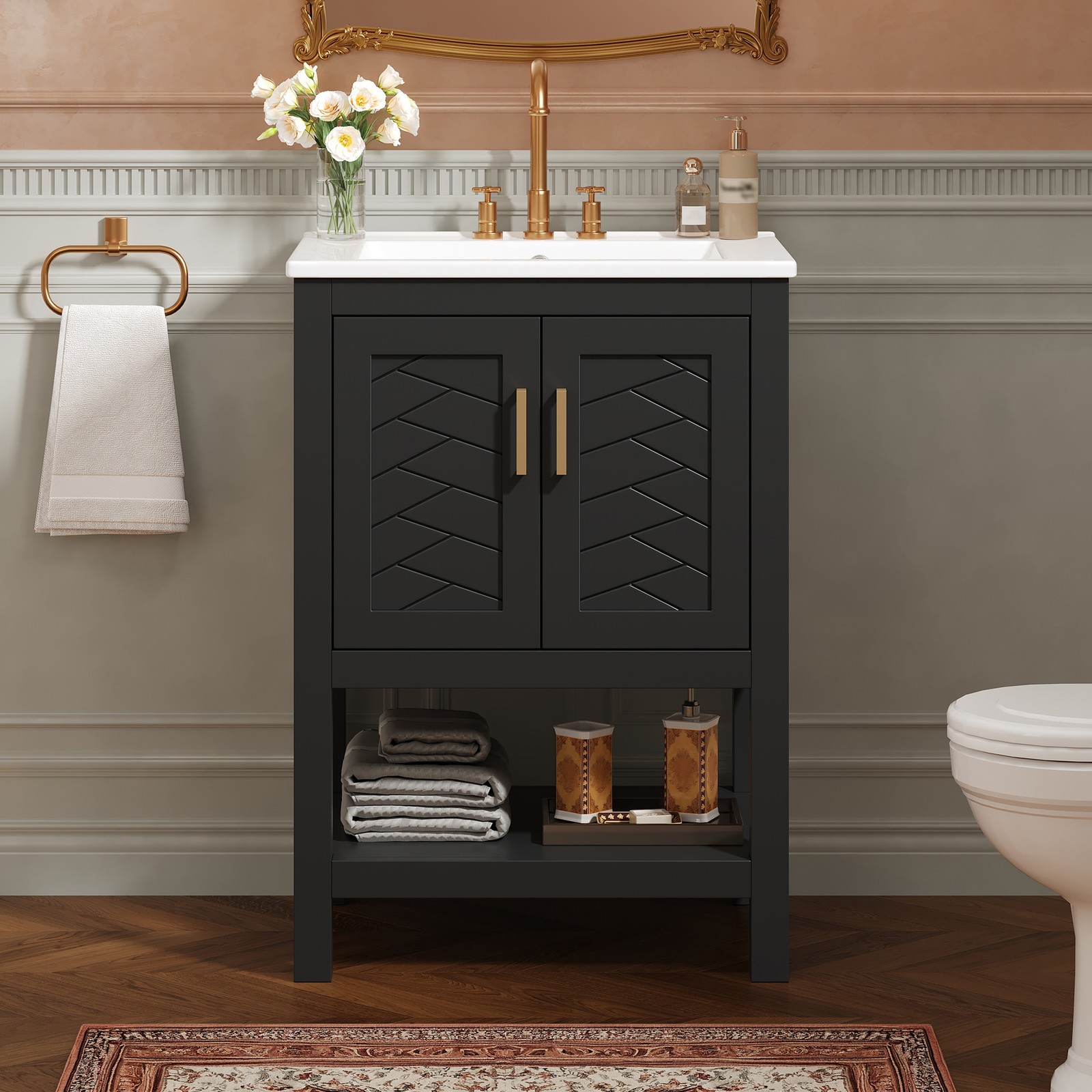 FUNIDEE 24″ Bathroom Vanity with Sink Bathroom Cabinet with Adjustable Shelf