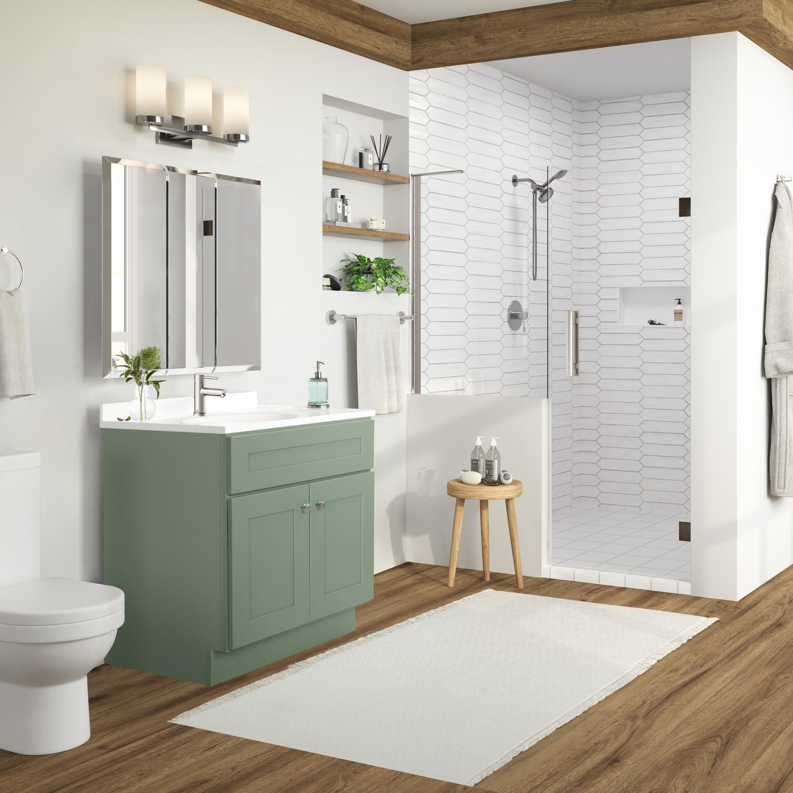 Brookings Bath Vanity Assembled 31×22 – Evergreen Fog Base and Single Hole Top