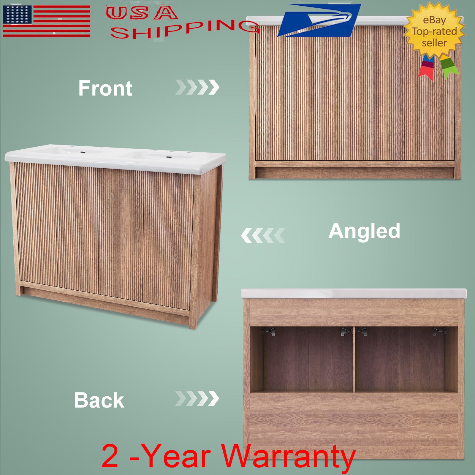 47.3″ Bathroom Vanity Set Double Sink Ceramic Freestanding Cabinet Wood Grain