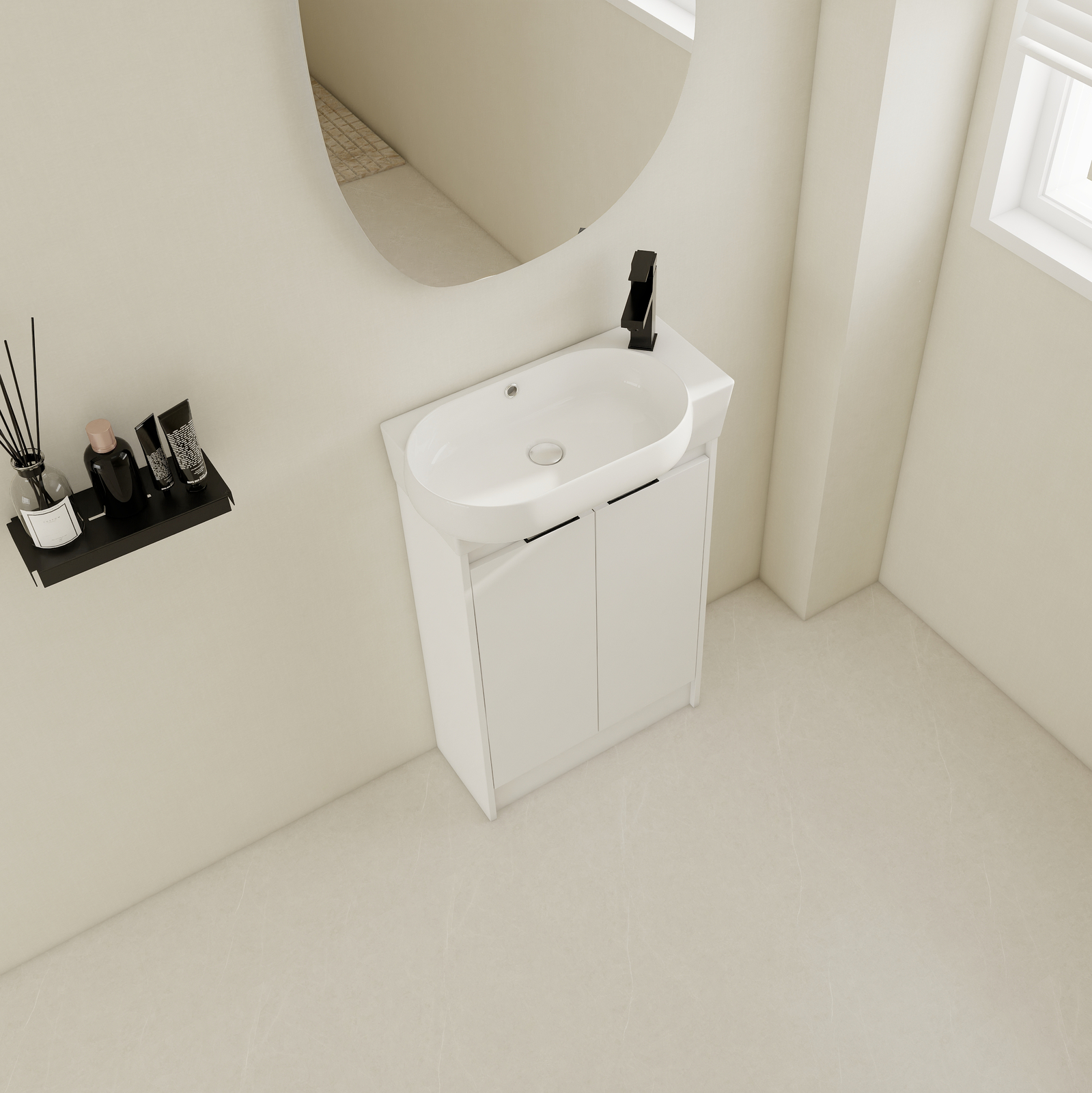 23″ Plyood Freestanding Small Bathroom Vanity Cabinet +Ceramic Sink Combo White