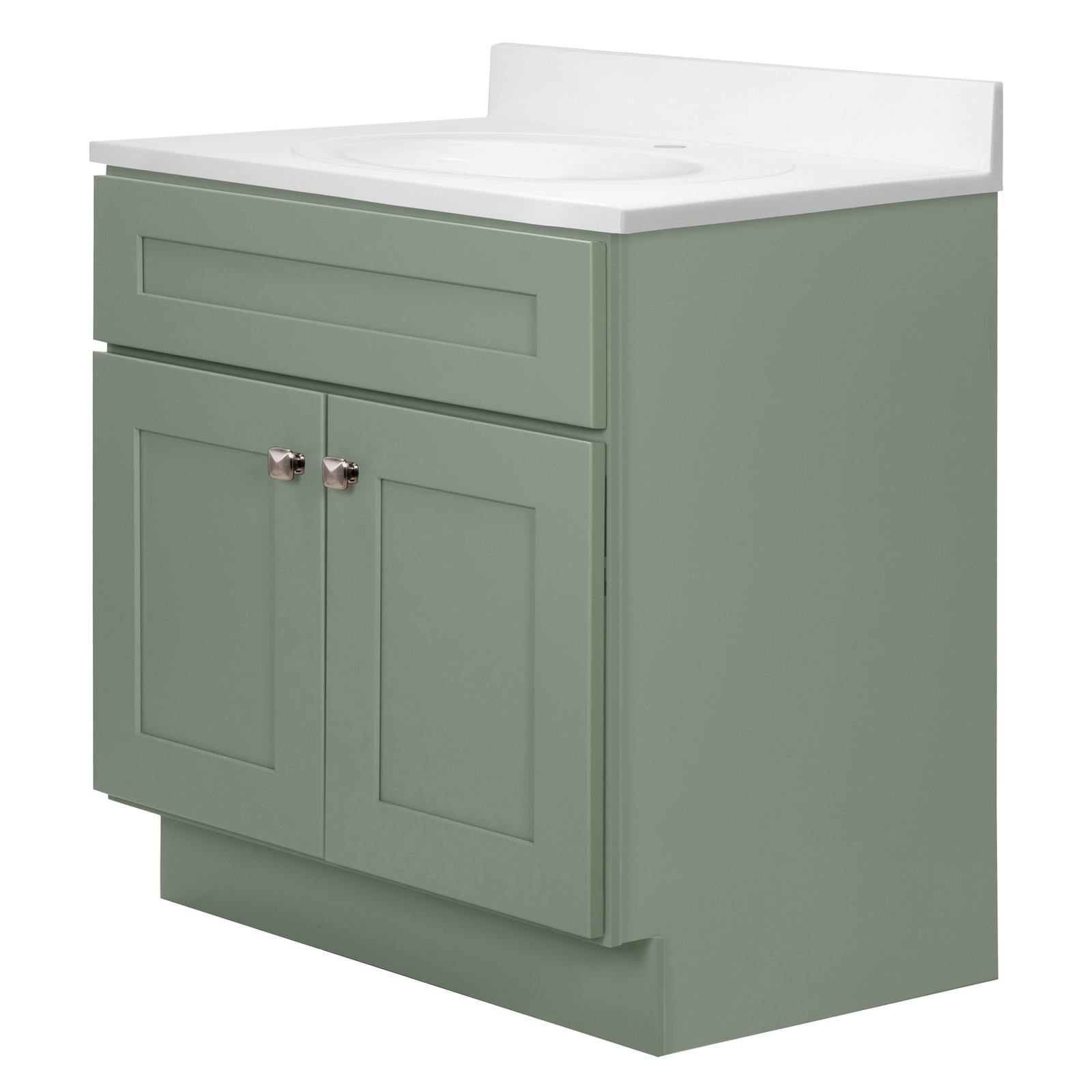 Brookings Bath Vanity Assembled 31×22 – Evergreen Fog Base and Single Hole Top