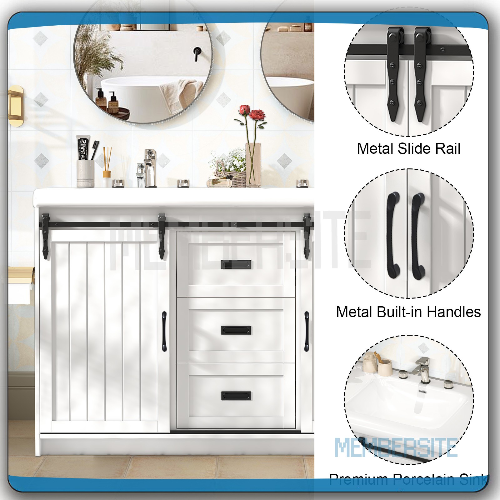 Bathroom Vanity 47.3″ Bathroom Sink Cabinet w/Sinks and Sliding Doors ,2 Drawers