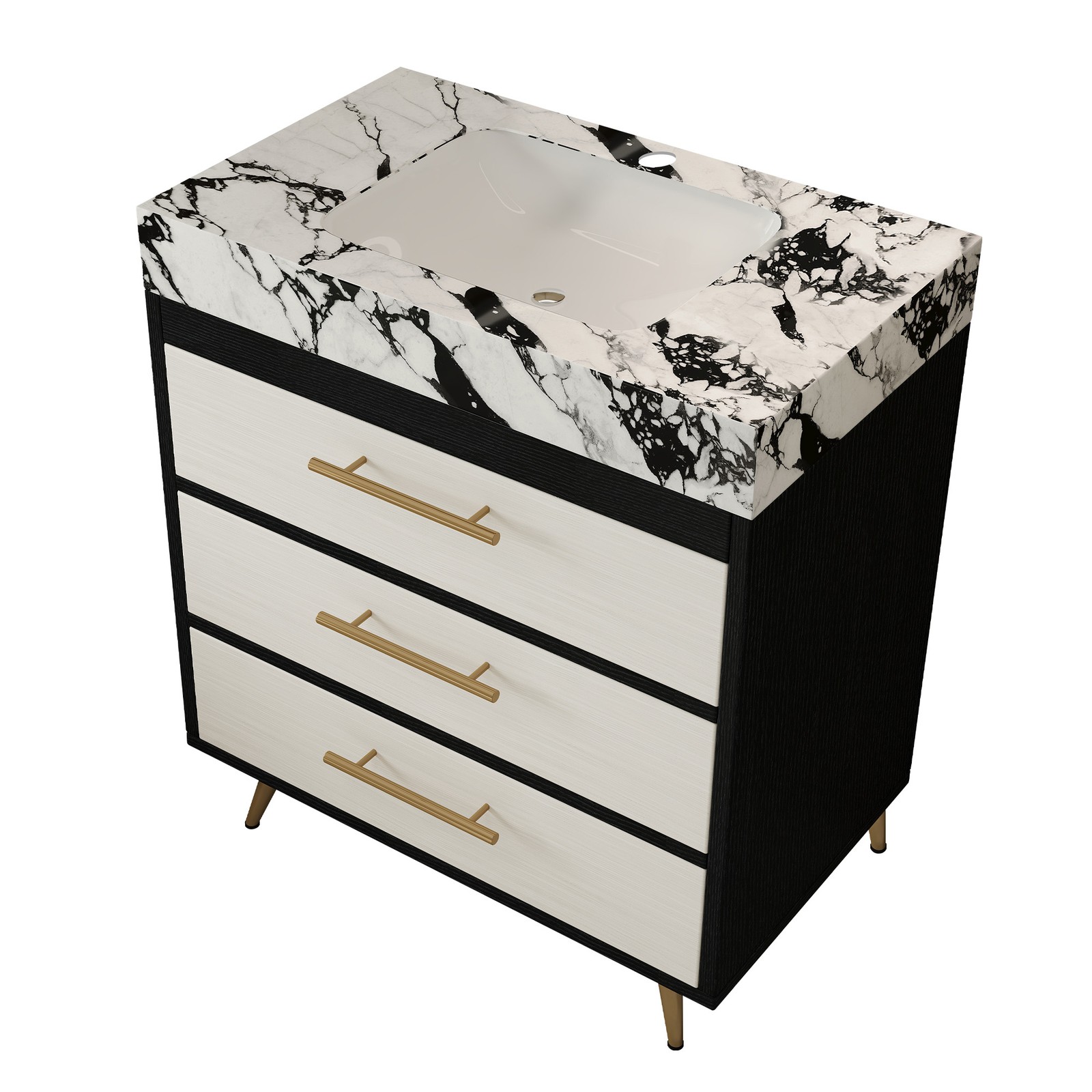 Modern Free-Standing Vanity with Sintered Stone Top & Ceramic Sink