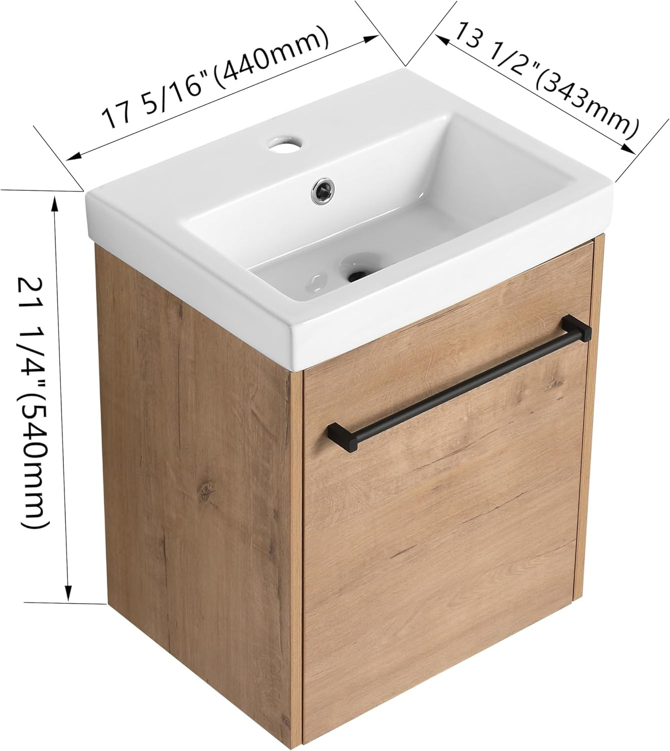 Compact 18” Floating Bathroom Vanity Cabinet with Sink – Imitative Oak Finish