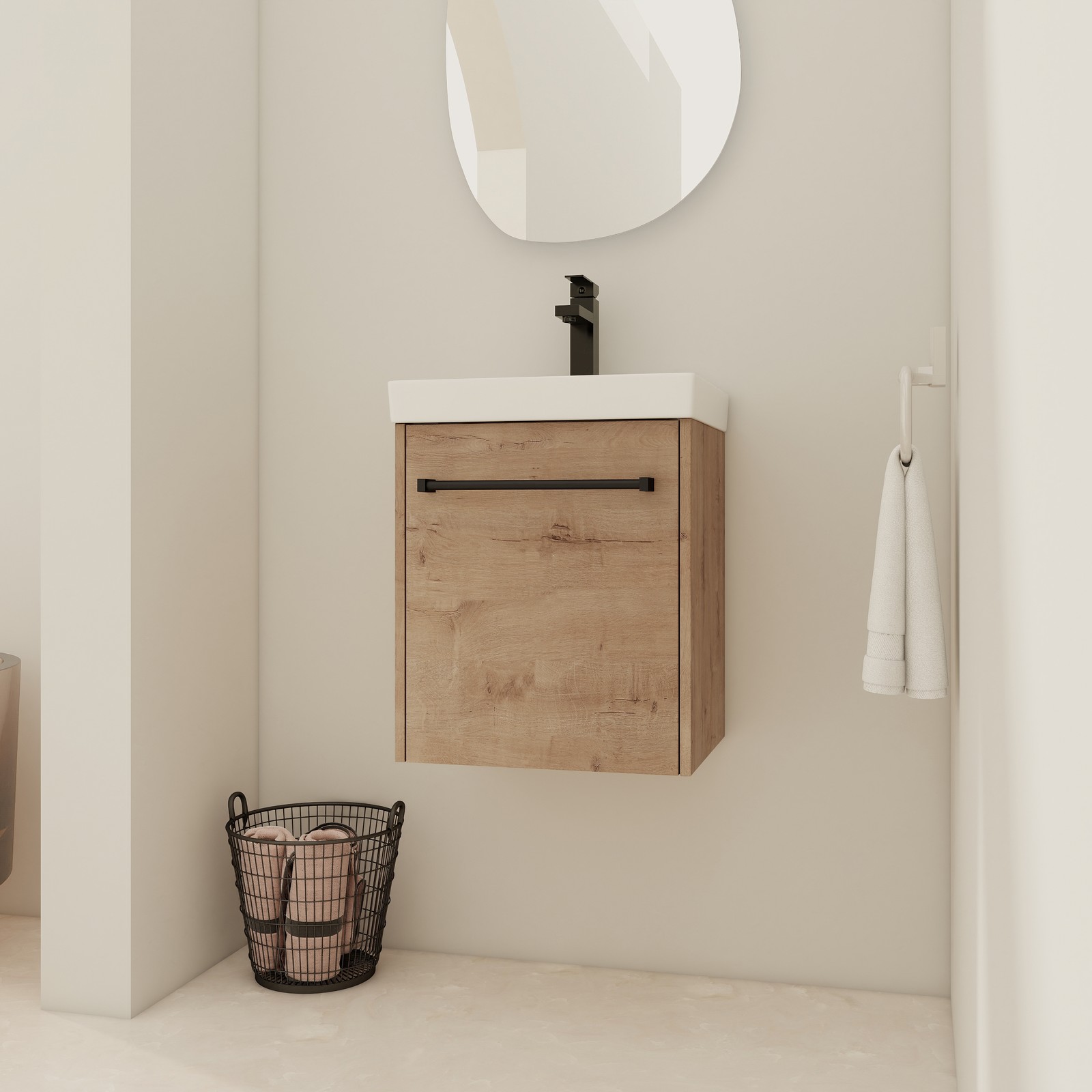 18″Floating Bathroom Vanity Wall-Mounted Ceramic Sink Door For Small Space White