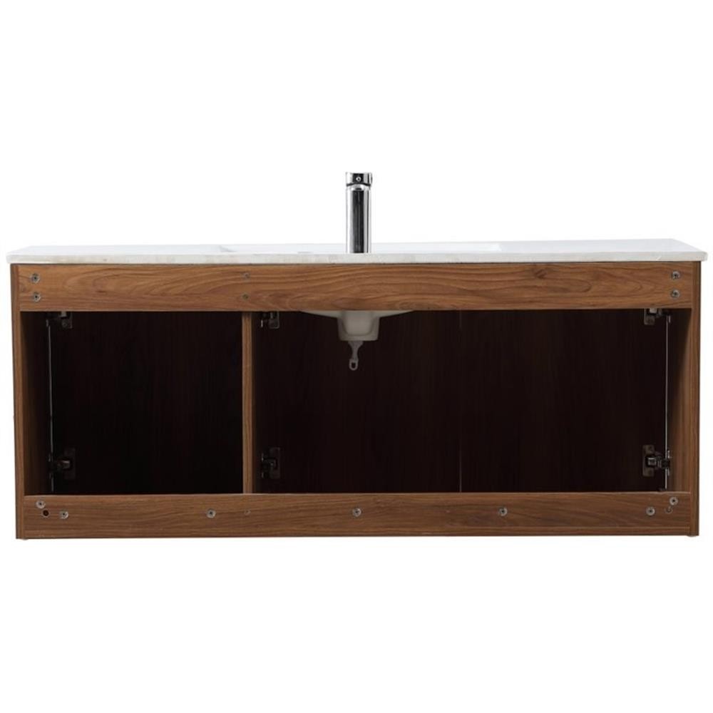 Pemberly Row 48″ Single Porcelain Top Floating Bathroom Vanity in Walnut