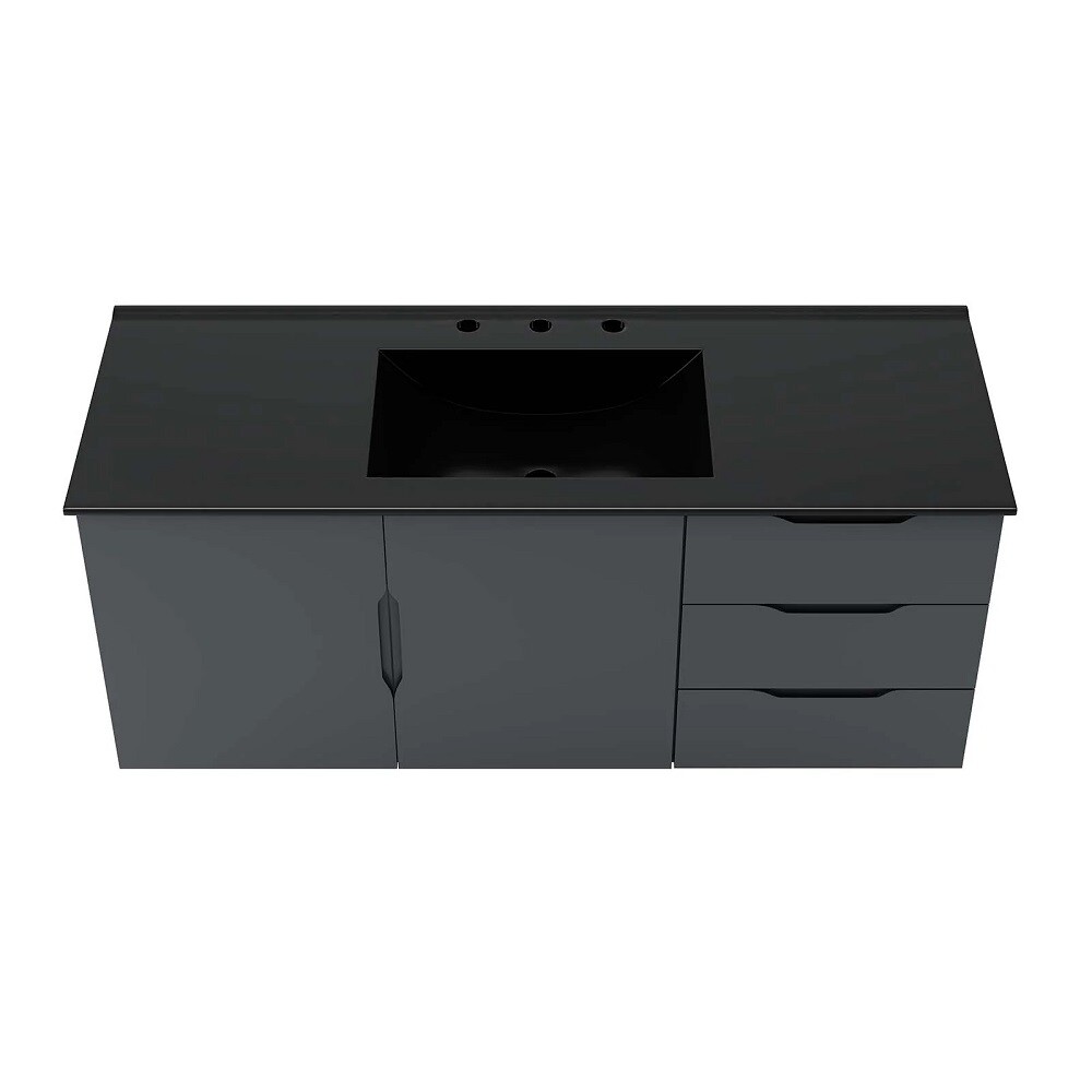 48″ Floating Bathroom Vanity Single Ceramic Sink Countertop Black White Gray