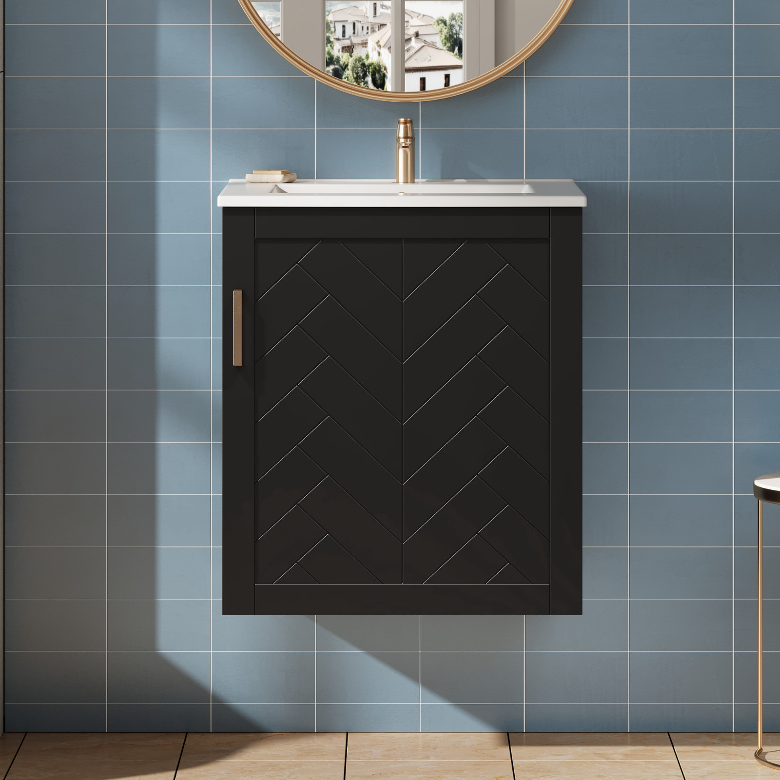 20″ Wall Mounted Bathroom Vanity Storage Cabinet With Sink Door Open Shelves