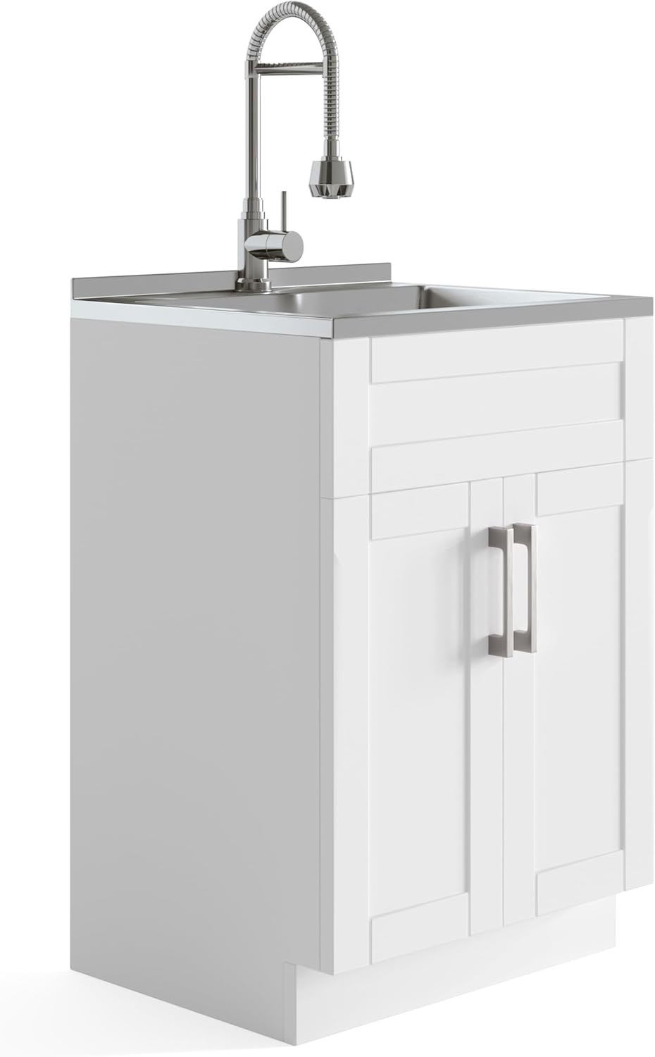 Hennessy All-In-One 24 Inch Wide Utility Sink and Laundry Cabinet in Pure White