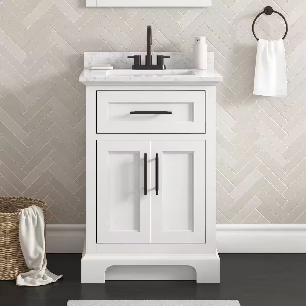 Doveton 24 In. Single Sink Freestanding White Bath Vanity with White Engineer…