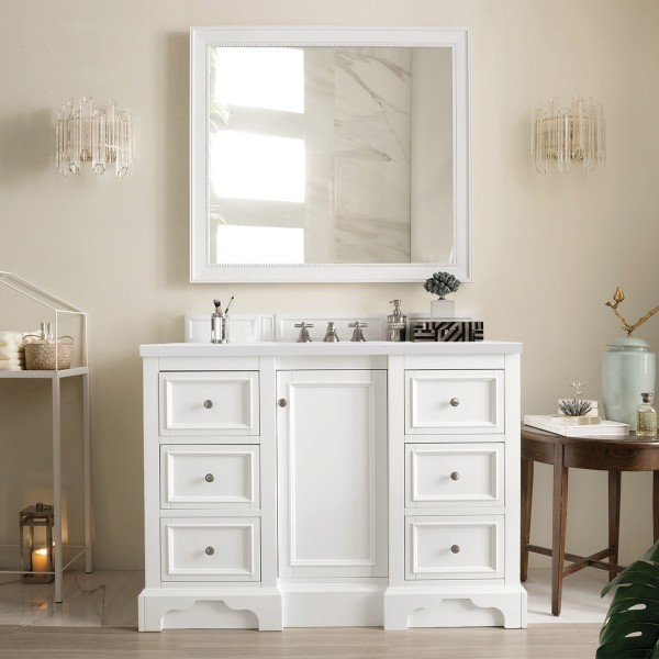 48″ James Martin De Soto 825-V48-BW-3WZ Vanity Cabinet White Zeus Silestone Top