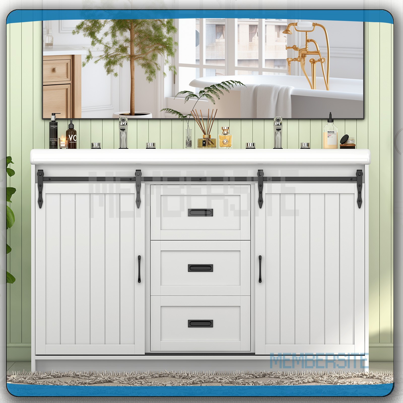 Bathroom Vanity 47.3″ Bathroom Sink Cabinet w/Sinks and Sliding Doors ,2 Drawers