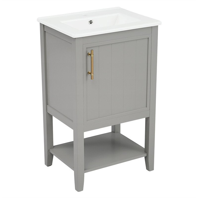 20″ Bathroom Vanity with Sink Door Open Shelf Rack Freestanding Storage Cabinet