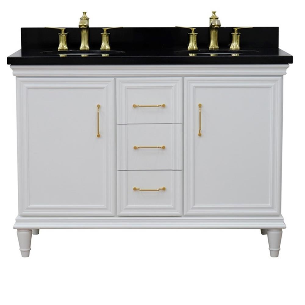 49 in. Double Wooden Vanity White with Black Galaxy Oval Sink