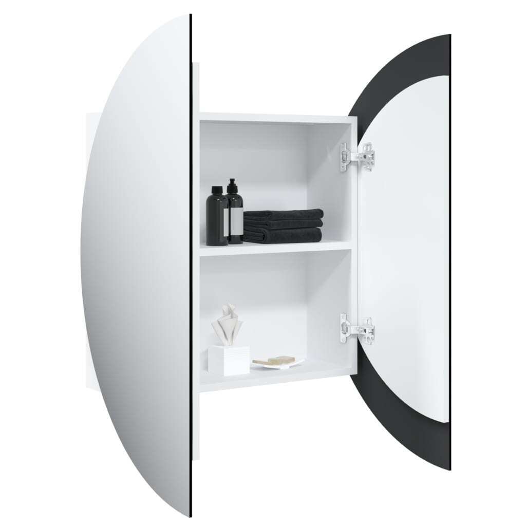 Bathroom Cabinet with Round Mirror&LED White 21.3″x21.3″x6.9″