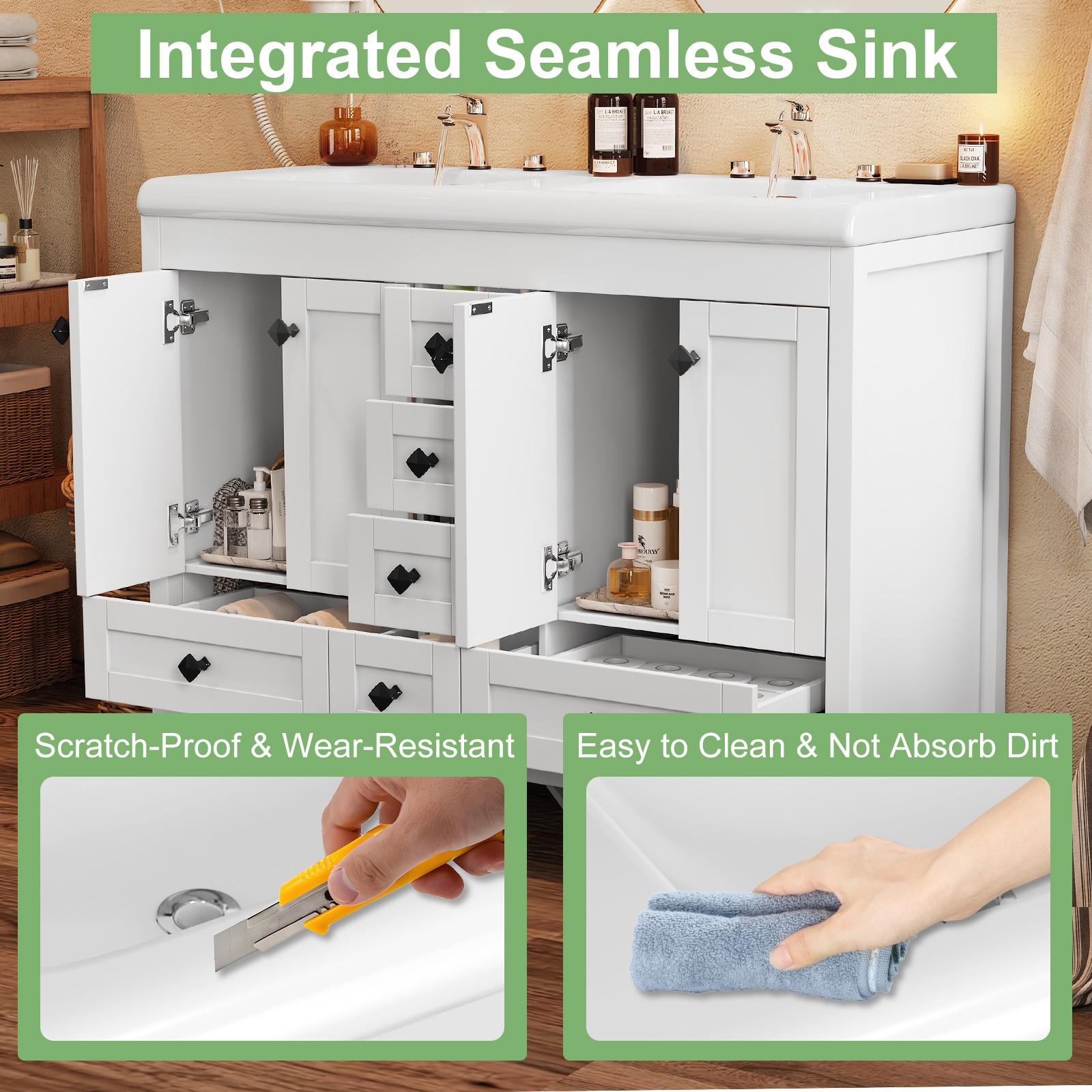47 Inch Bathroom Vanity with Sink Freestanding Storage Cabinet with 6 Drawers
