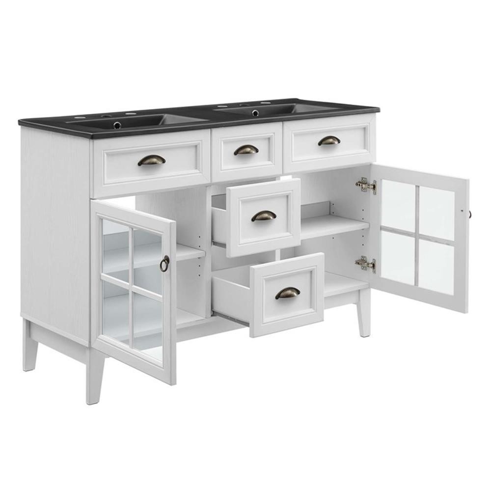 Modway Isle 48″ Wood/Ceramic Double Bathroom Vanity Cabinet in White/Black