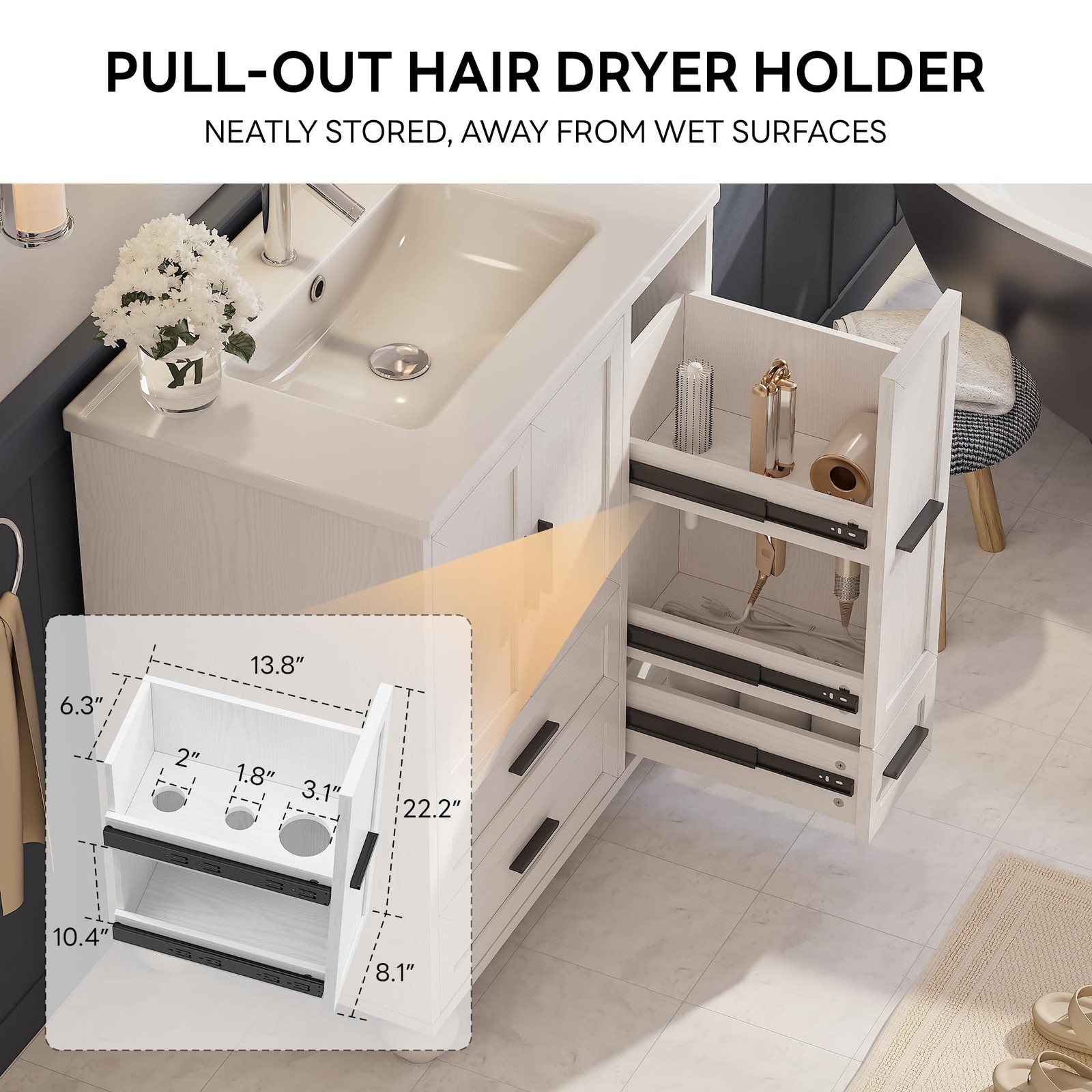 29.5″ Bathroom Vanity with Sink, Hair Tool Drawer, 4 Solid Legs, 4 Drawers 2 …