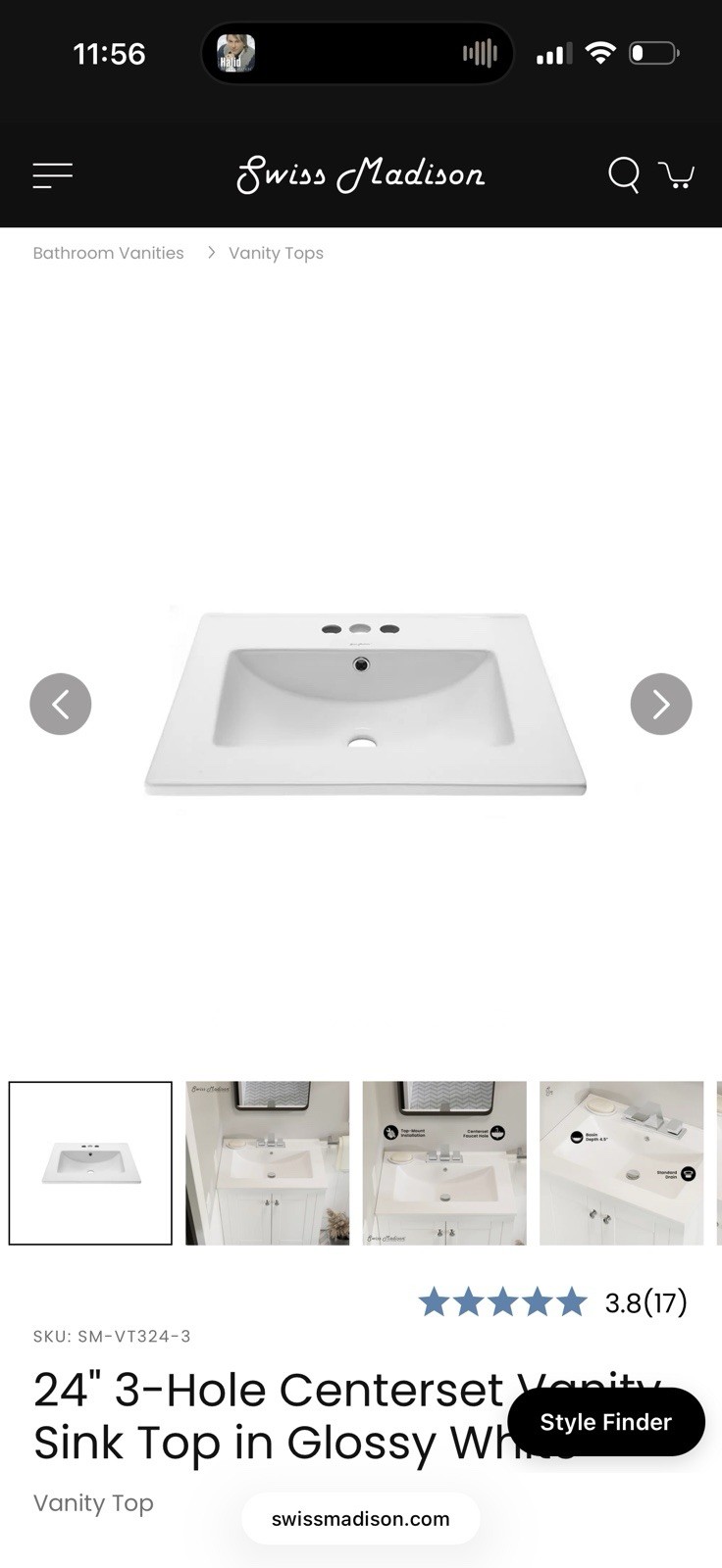 Swiss Madison 24 in. Ceramic Vanity Top with 3-Faucet Holes with White Basin