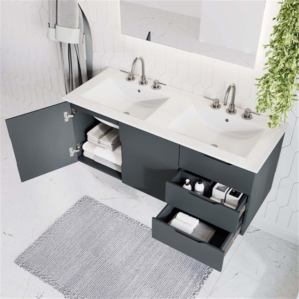 Modway Vitality 48″ Double Sink Wood & Ceramic Bathroom Vanity in Gray/White