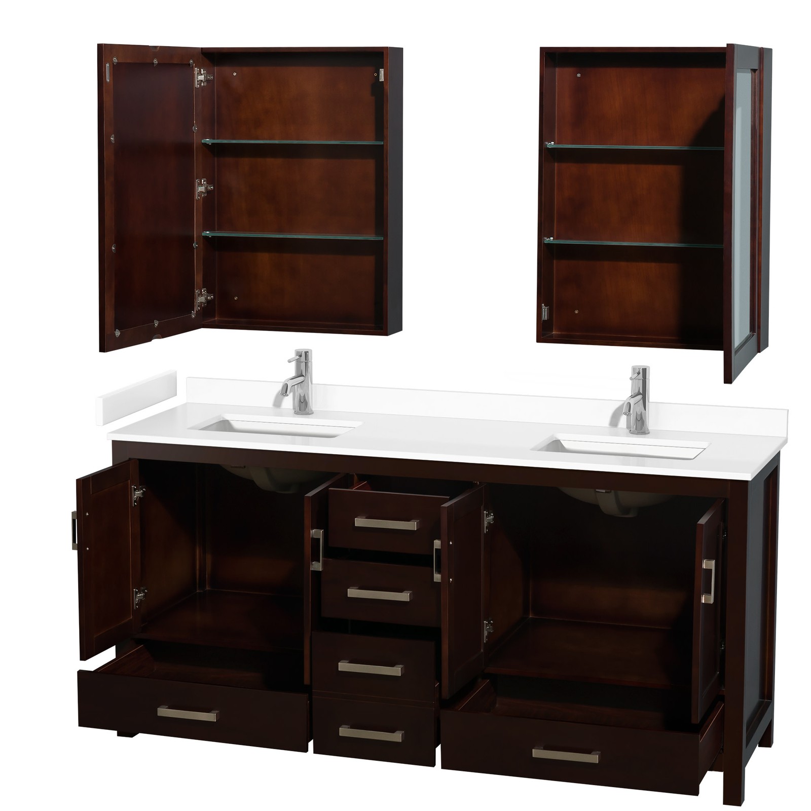 Wyndham Collection WCS141472D-VCA-MED Sheffield 72″ – Espresso / White Cultured